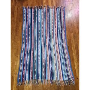 Handmade Crochet Multicolor Throw "ROSEANNE" style‎ Blanket 62" X 35"  W/Fringe